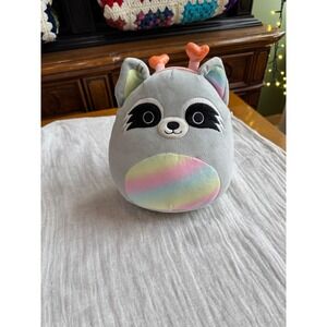 Original Squishmallows Rarity Raccoon Plush Toy with Heart Antlers Rainbow Belly